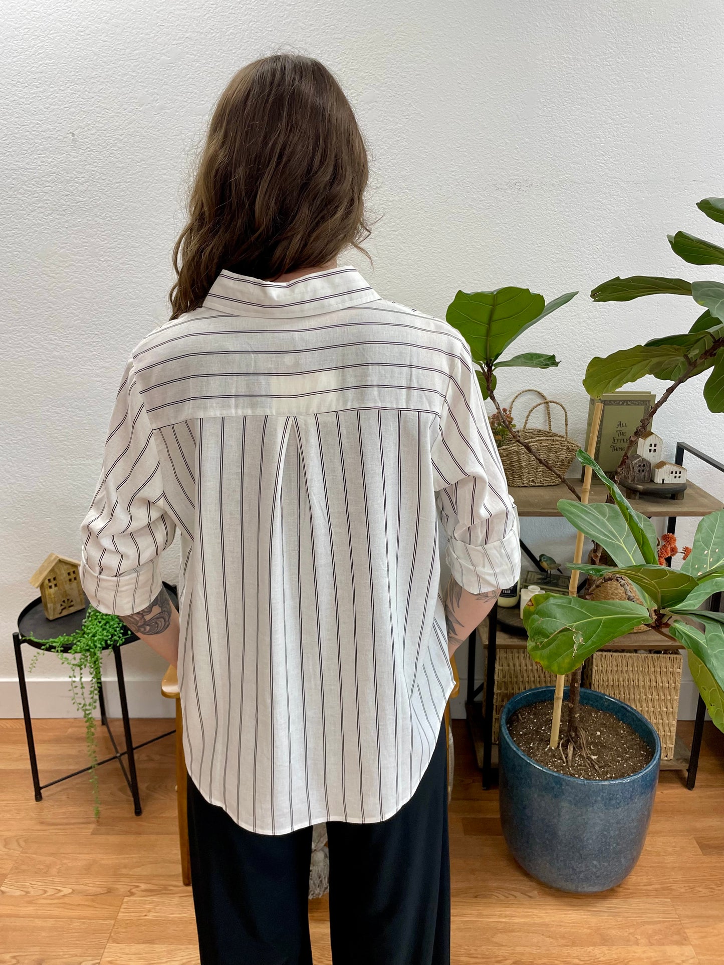 White Striped Button Up Blouse
