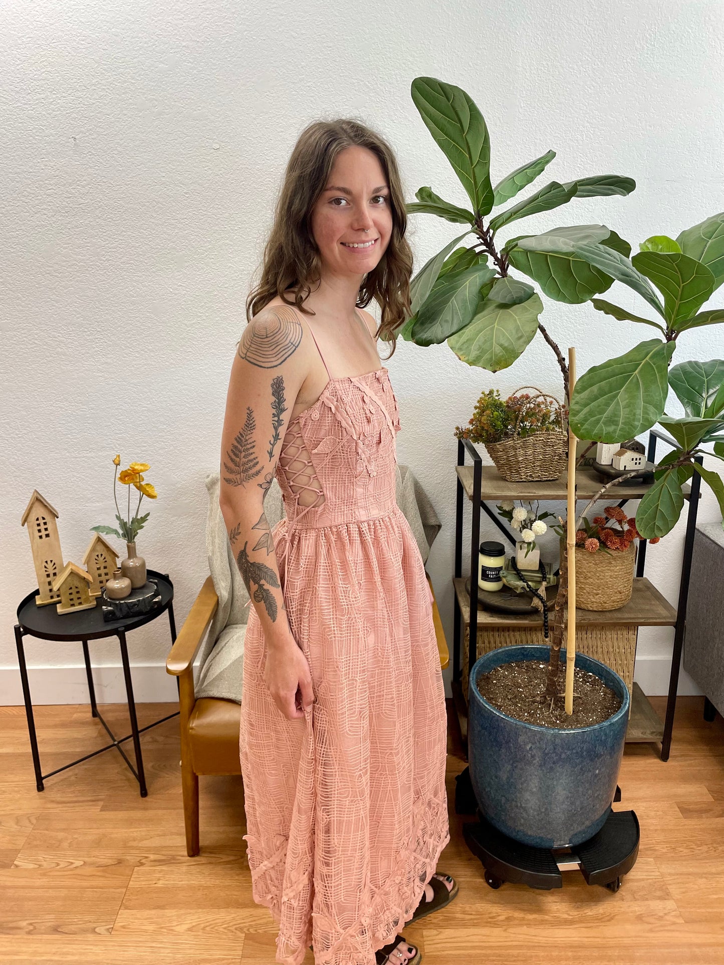 Mauve Crochet Midi Dress