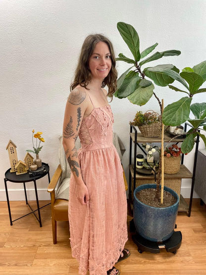 Mauve Crochet Midi Dress