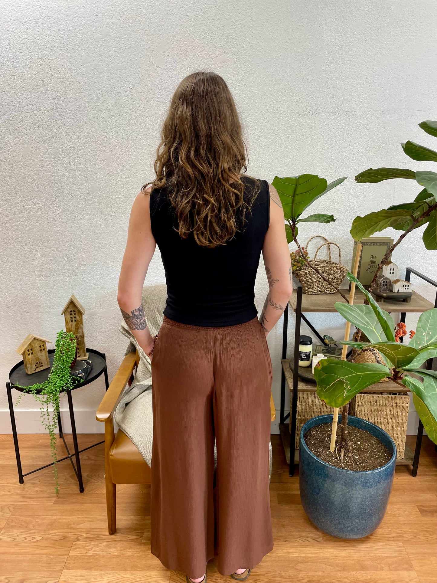 Brown Lightweight Smocked Pants
