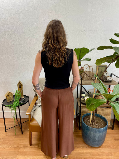 Brown Lightweight Smocked Pants