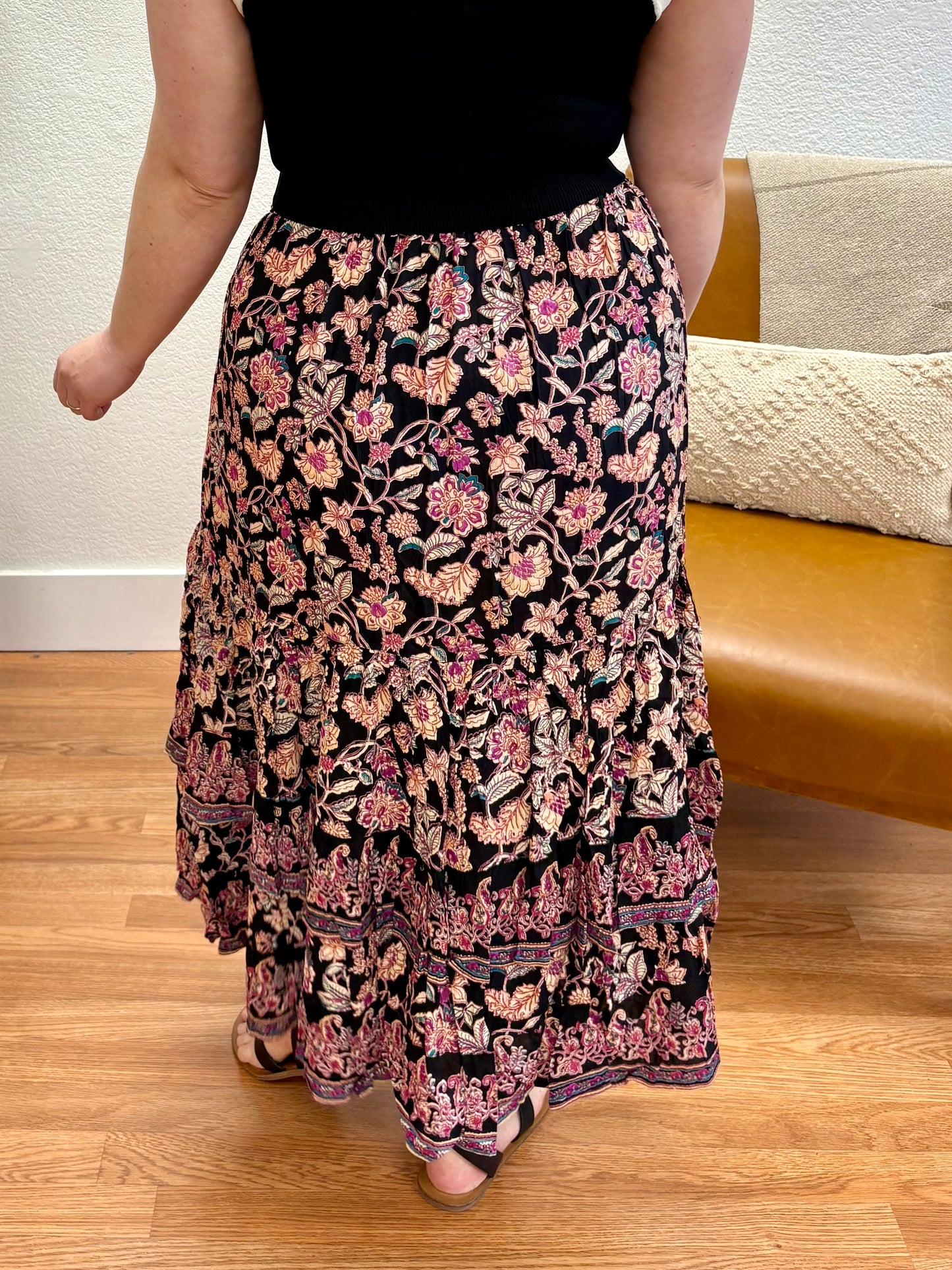 Black Printed Maxi Skirt