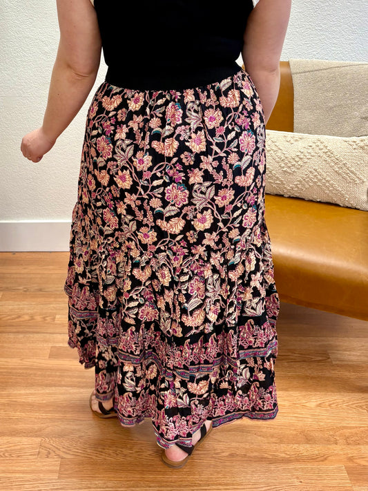 Black Printed Maxi Skirt