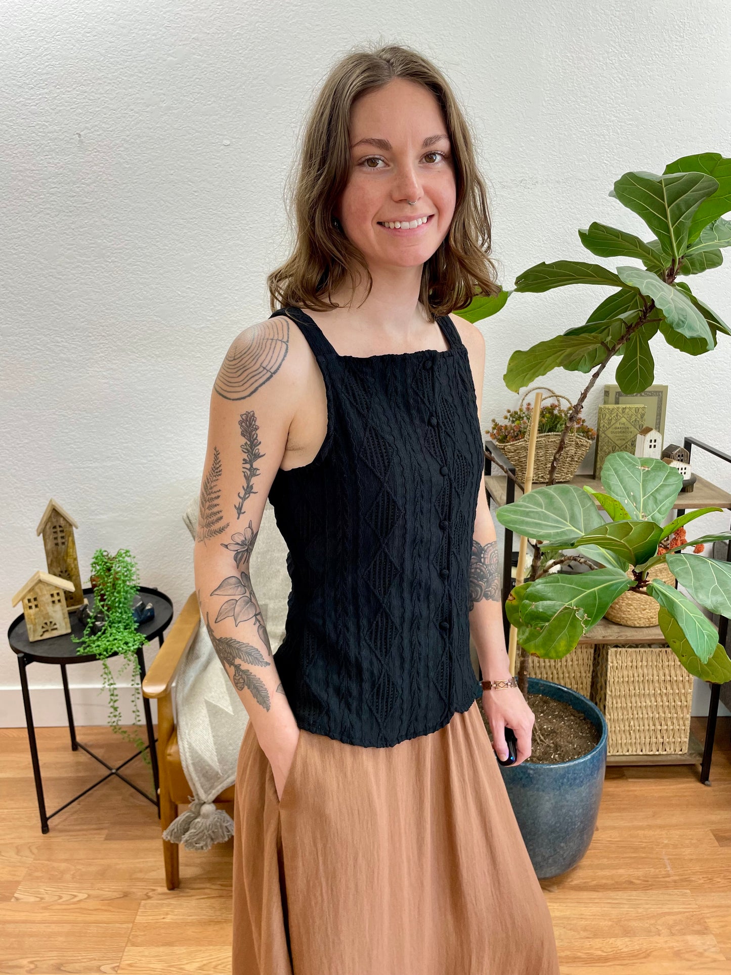 Black Textured Vest Top