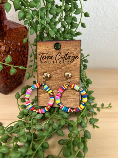 Circle Disk Beads Drop Earrings