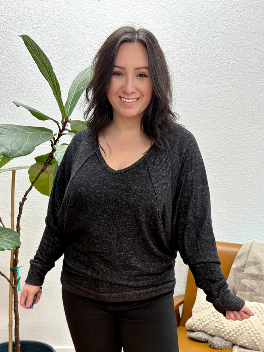 Black Melange Knit Top