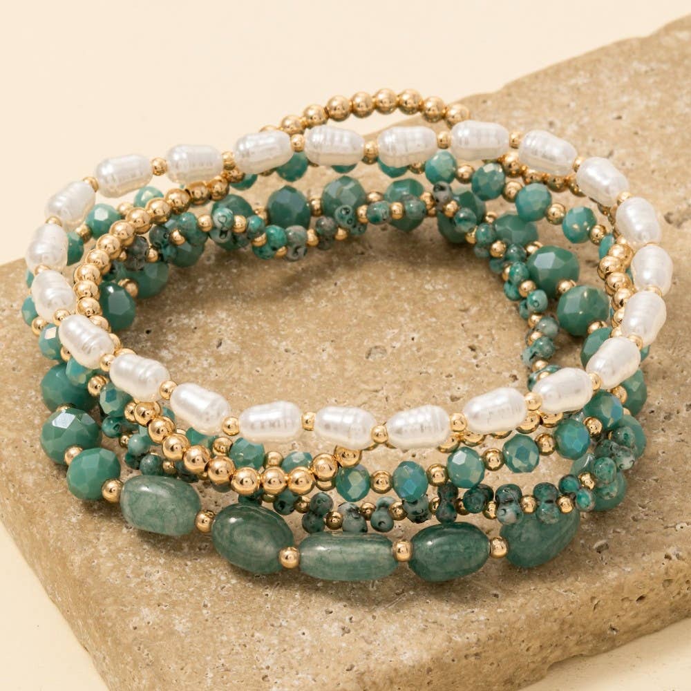 Pearl Faceted And Metallic Beaded Bracelet Set