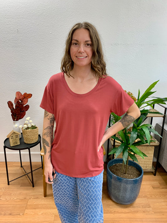 Marsala Scoop Neck Comfy Tee