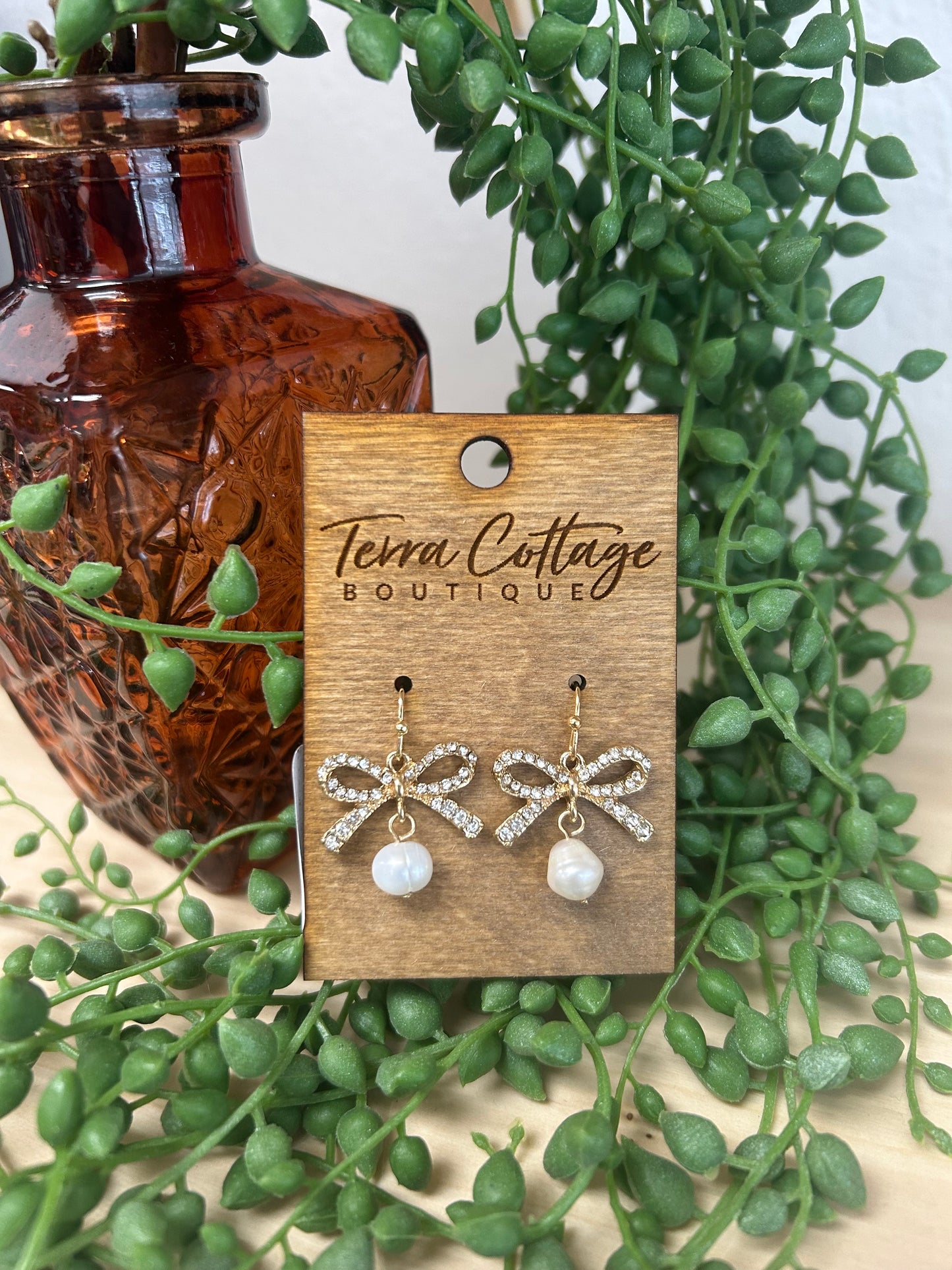 Pave Ribbon Bow And Pearl Dangle Earrings