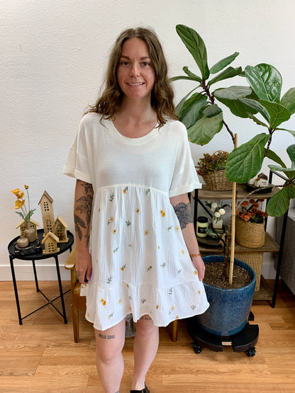 Ivory Embroidered Relaxed Dress