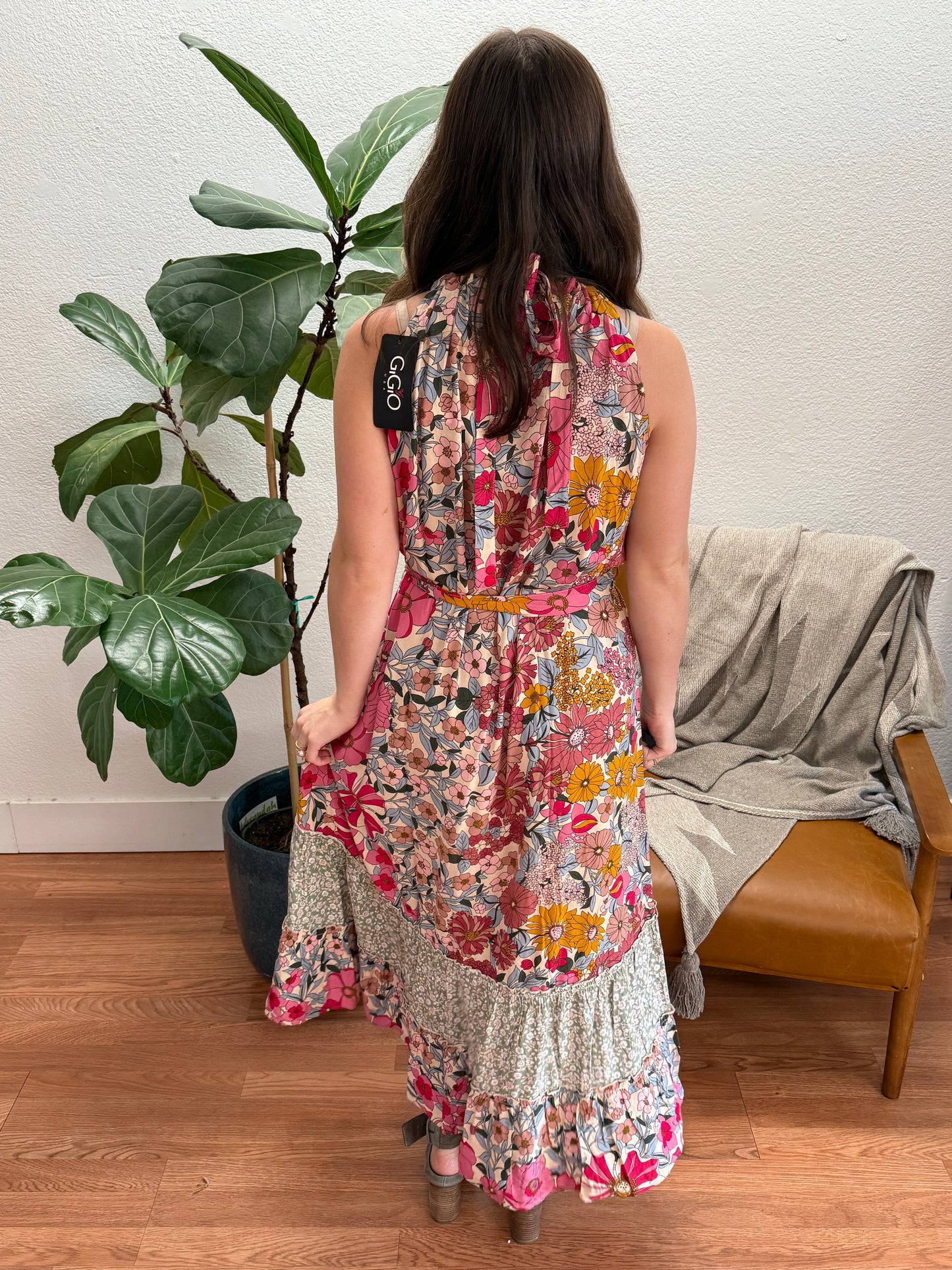 Rose/Sage Floral Hi-Lo Maxi Dress