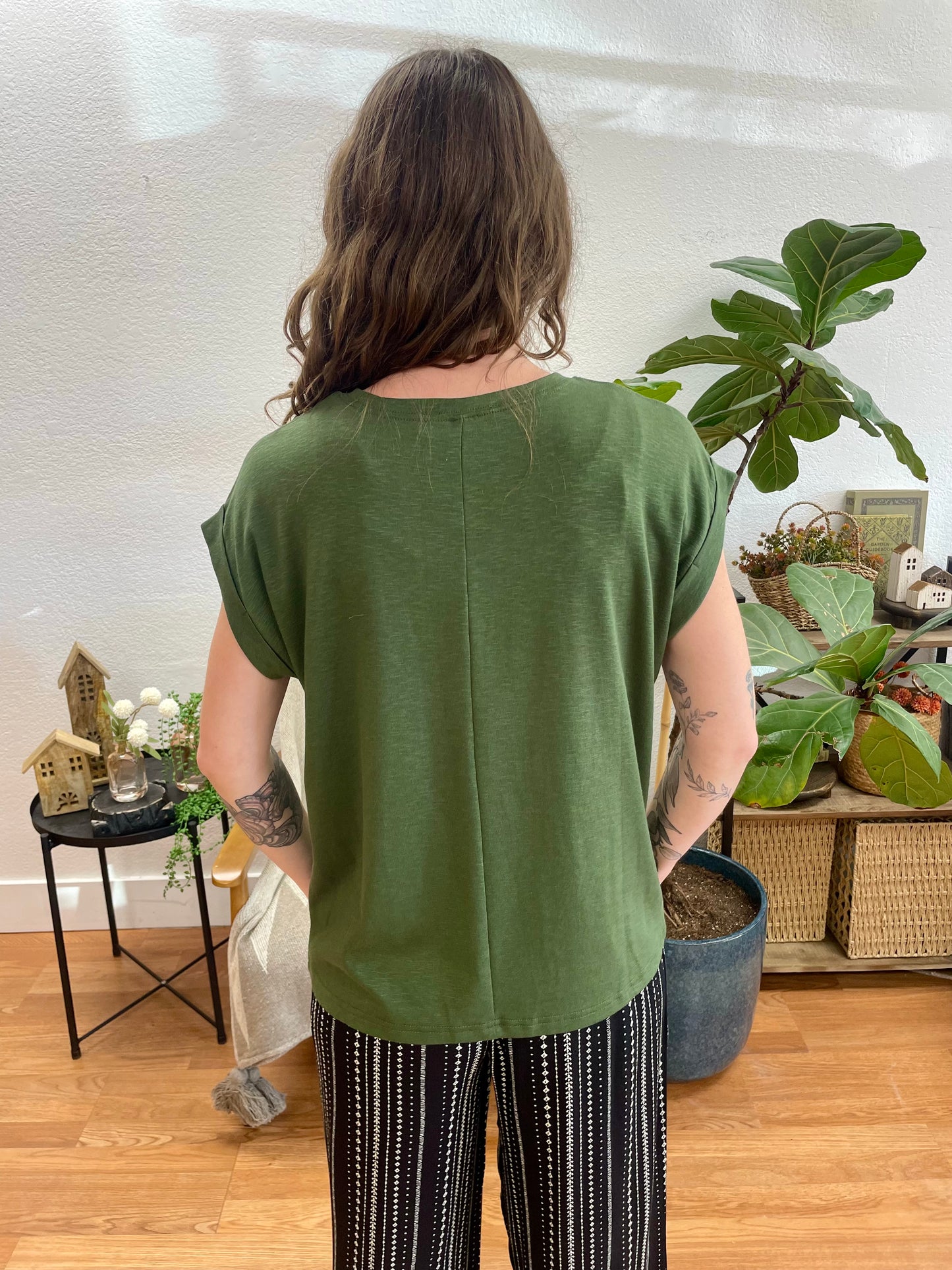 Army Green Modal Rolled Sleeve Tee