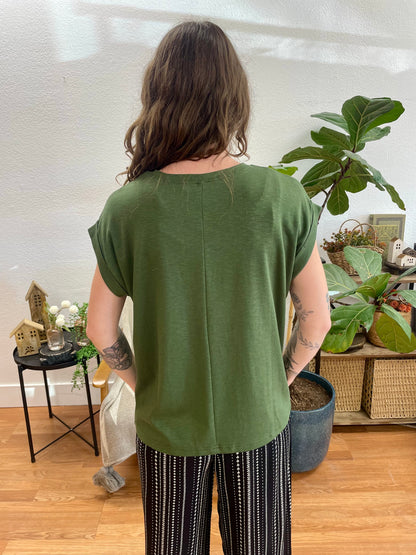 Army Green Modal Rolled Sleeve Tee