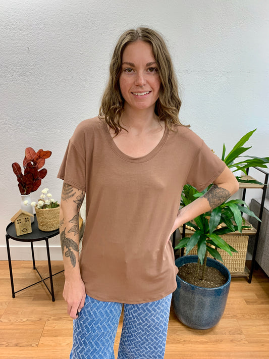 Mocha Scoop Neck Comfy Tee
