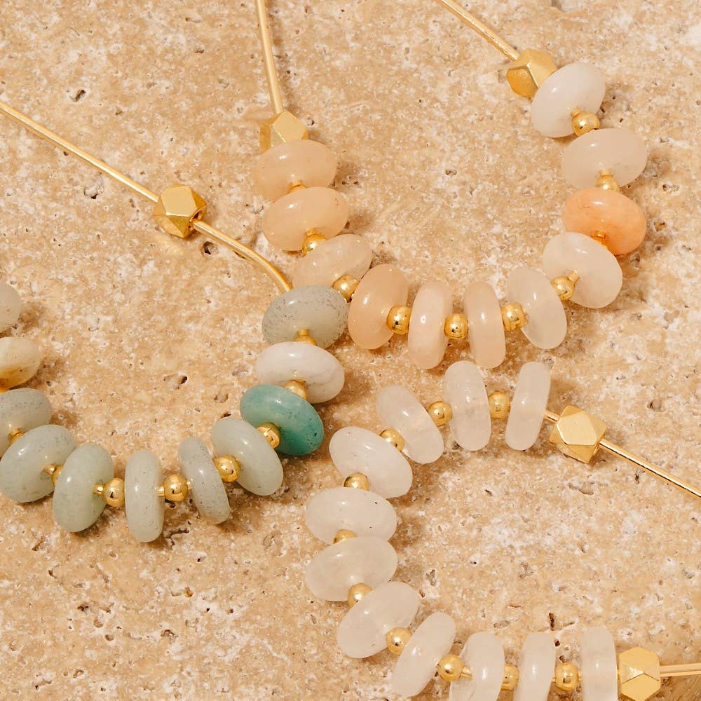 Rose Stone Disc Beaded Tear Dangle Earrings - Terra Cottage