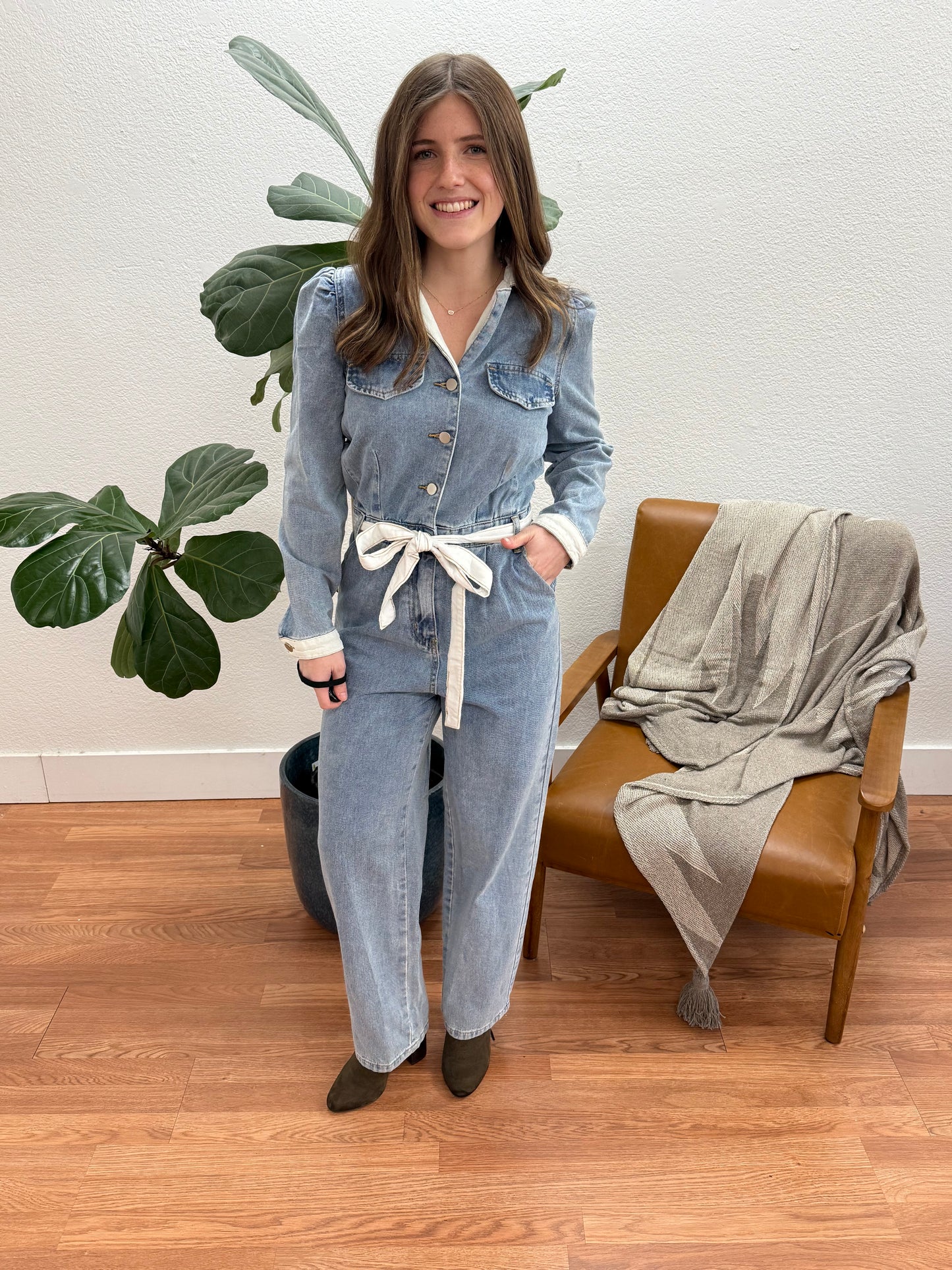 Denim Long Sleeve Jumpsuit