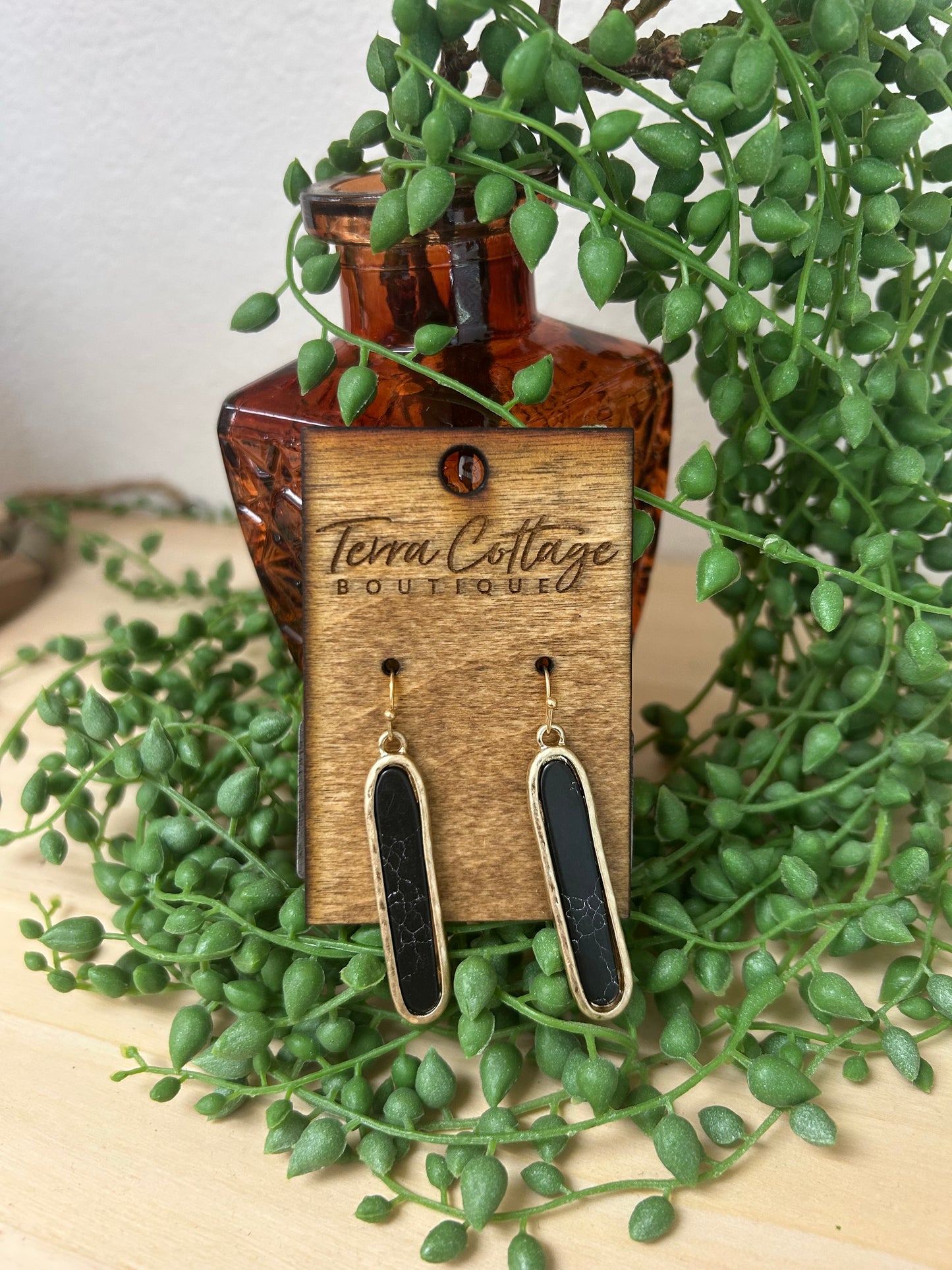Metal Bar Stone Earrings