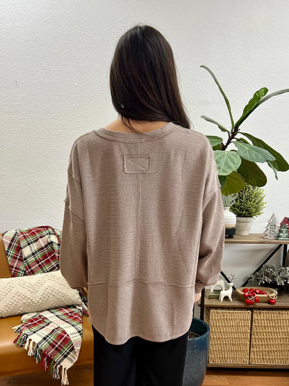 Chestnut Patchwork Split Neck Knit Top