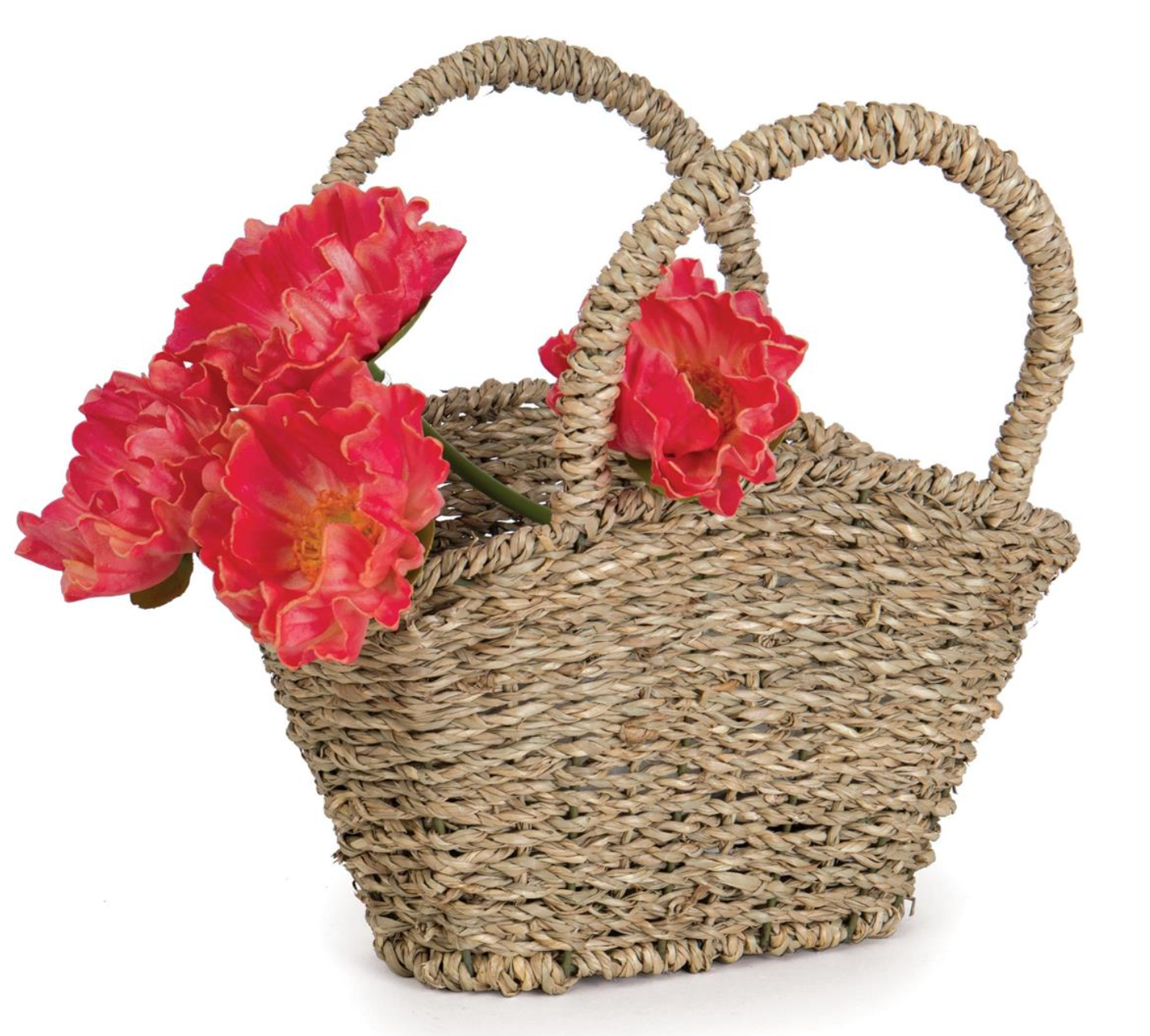 Oval Seagrass Mini Shopper Basket with Handles - Terra Cottage