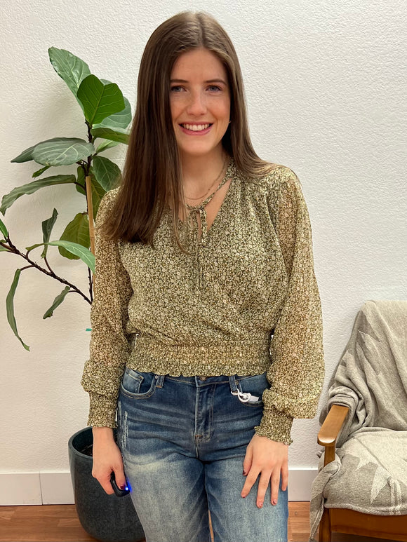 Olive Surplice Floral Blouse