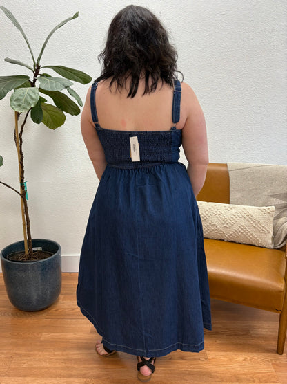 Denim Lace Up Midi Dress