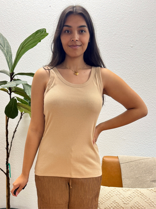 Taupe Scoop Neck Solid Tank