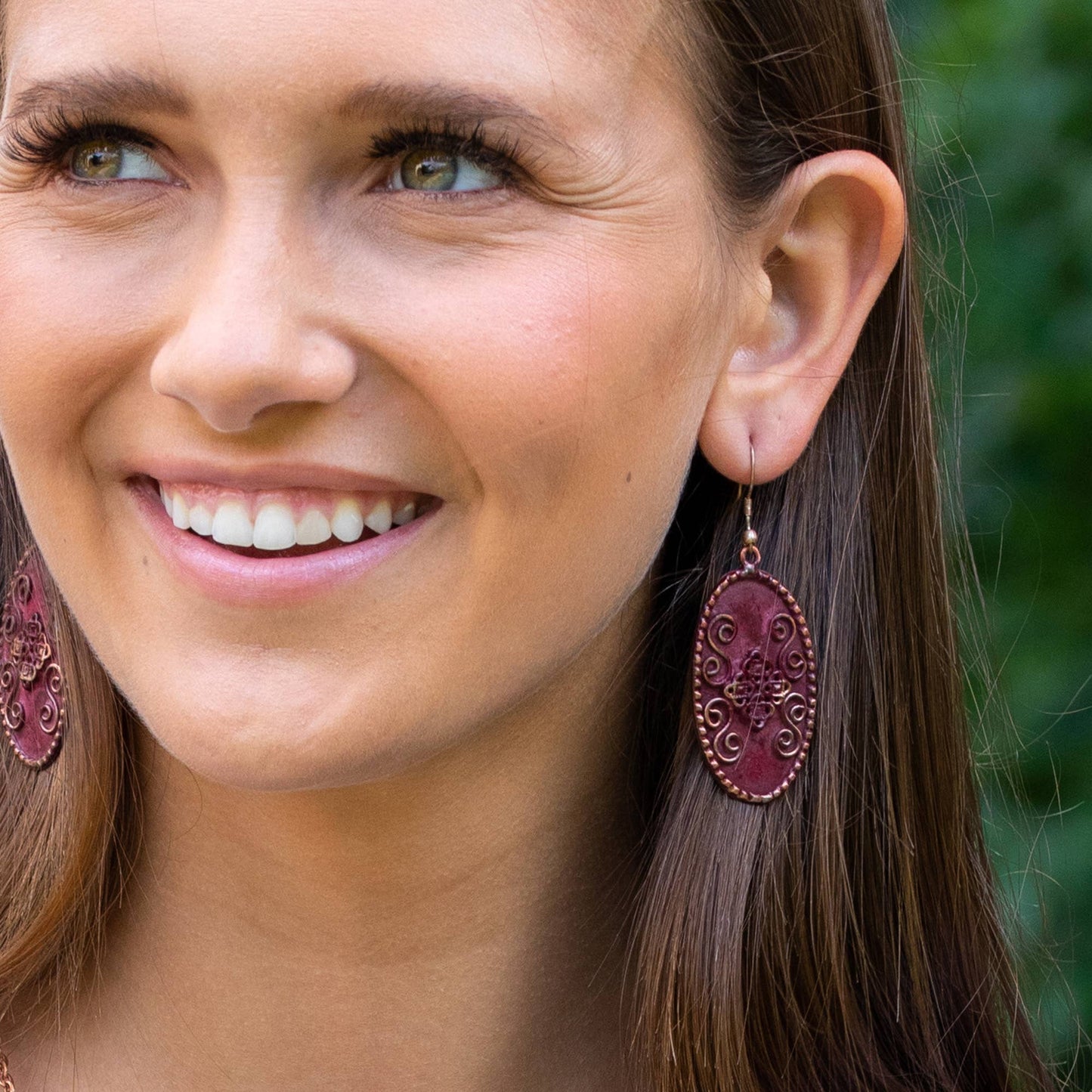 Copper Patina Earrings Burgundy