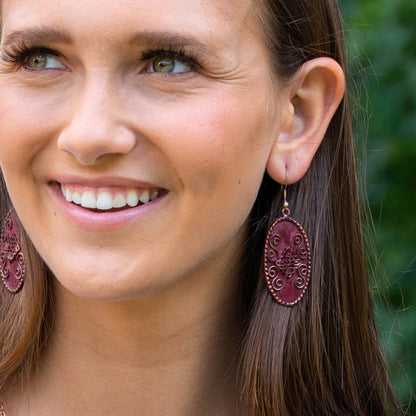 Copper Patina Earrings Burgundy