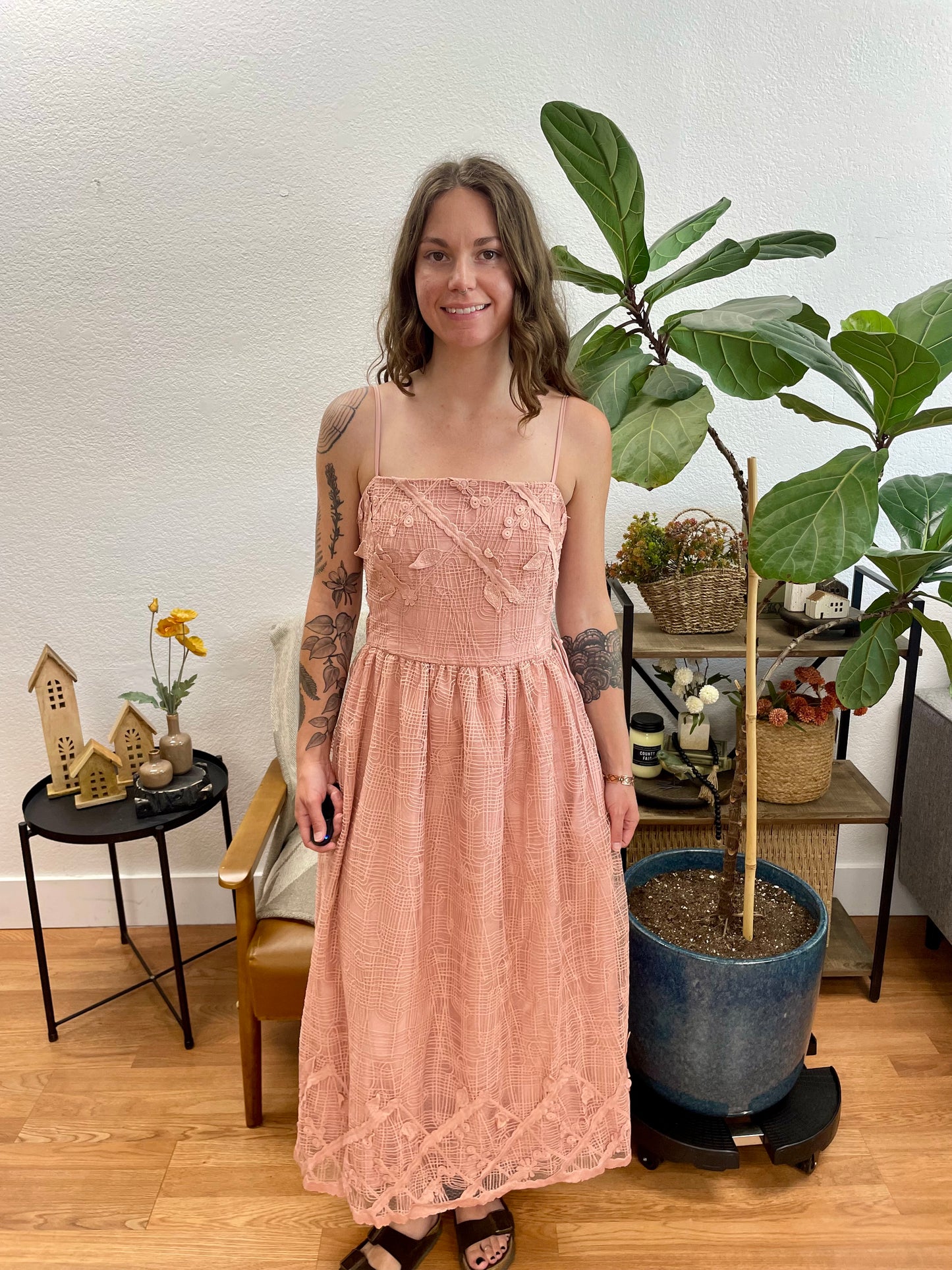 Mauve Crochet Midi Dress