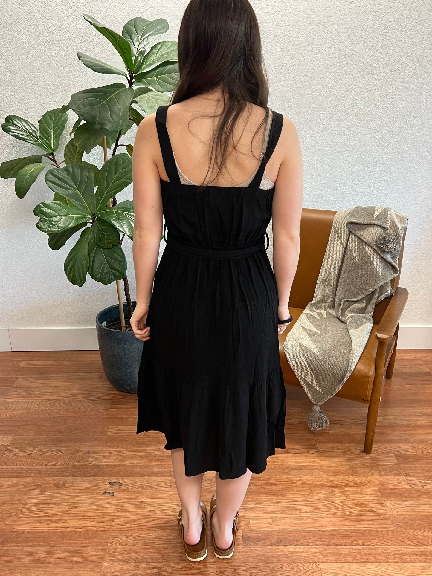 Black Linen Midi Dress