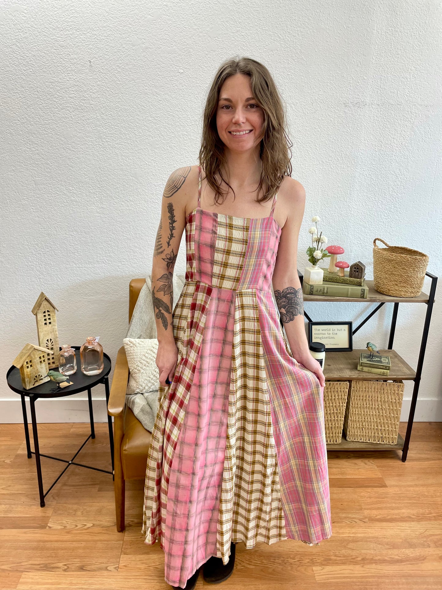 Pink Mixed Checkered Midi Dress