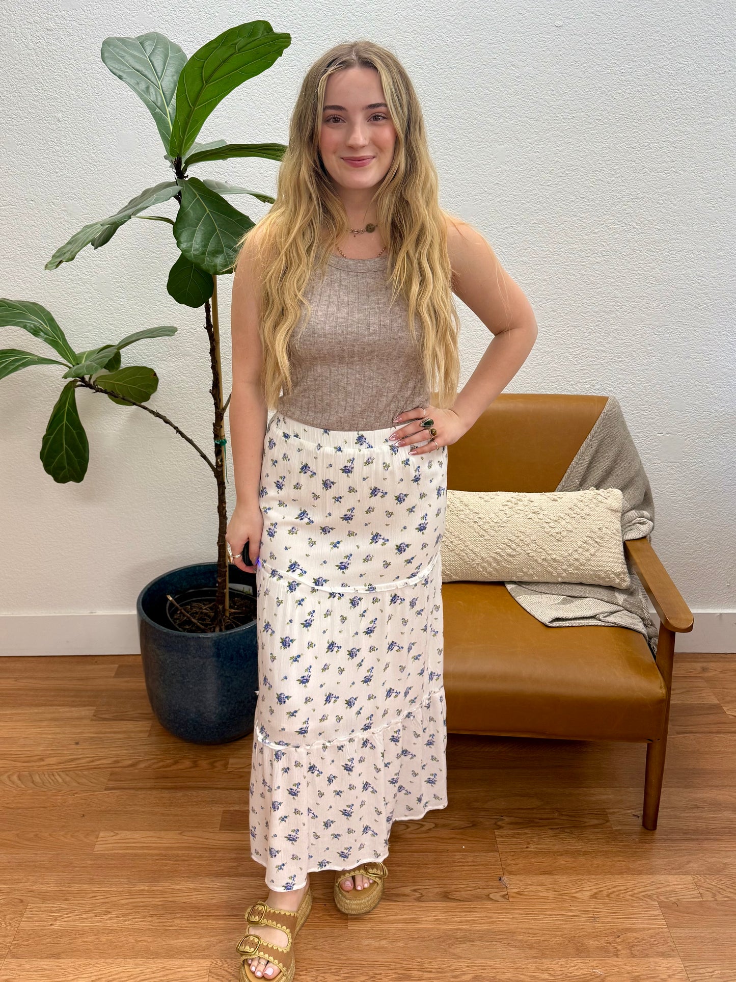 Blue Floral Maxi Skirt