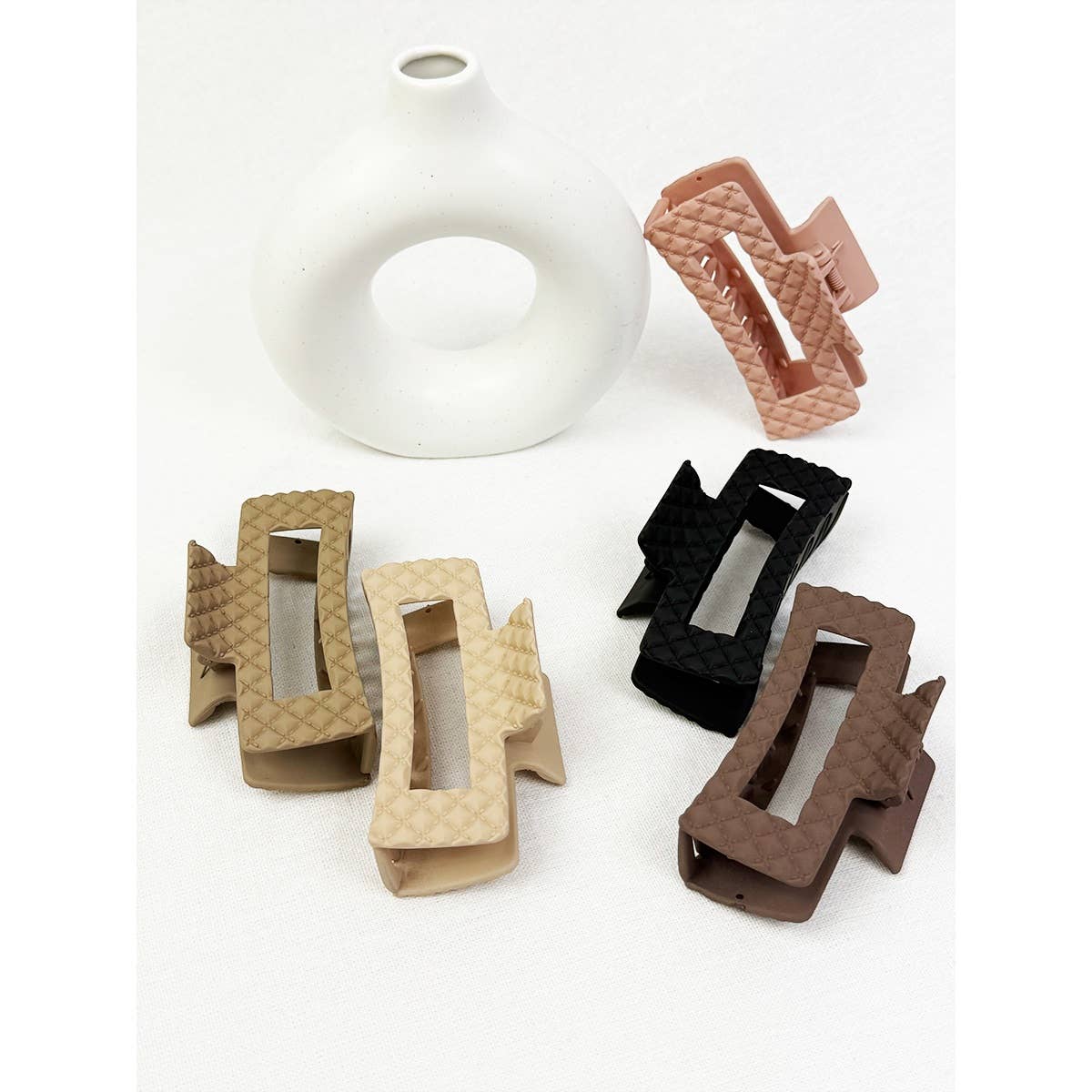 Neutral Color Embossed Cut Out Rectangle Hair Claw