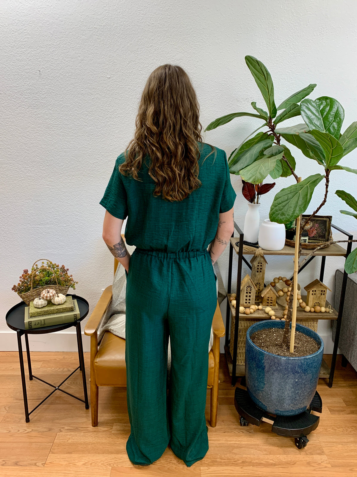 Hunter Green Button Down Jumpsuit
