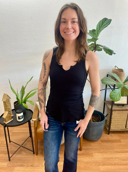 Black Mini Notch Merrow Stitch Tank - Terra Cottage