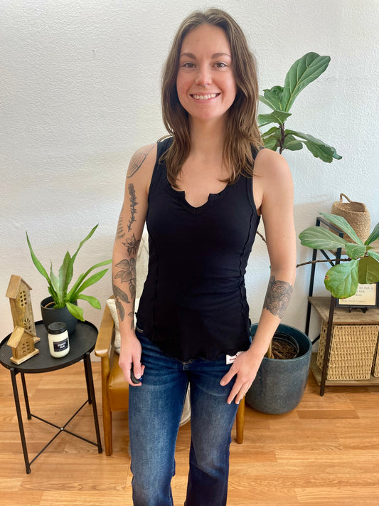 Black Mini Notch Merrow Stitch Tank - Terra Cottage