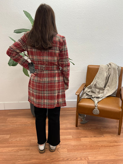 Red Classic Plaid Trench Coat