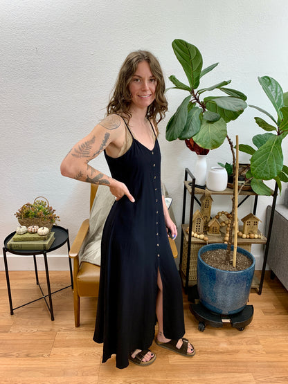 Black Flowy Button Front Dress