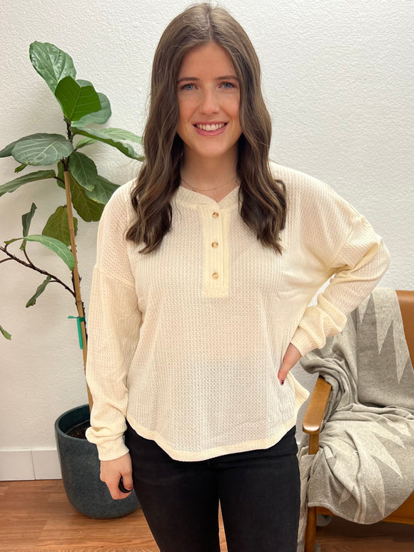 Stone Waffle Knit Henley