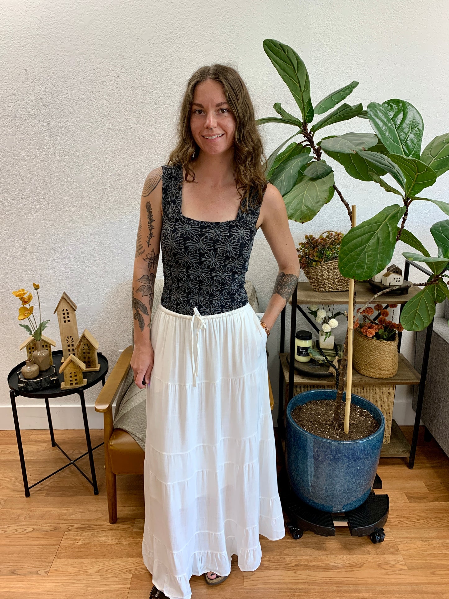 Off White Linen Maxi Skirt