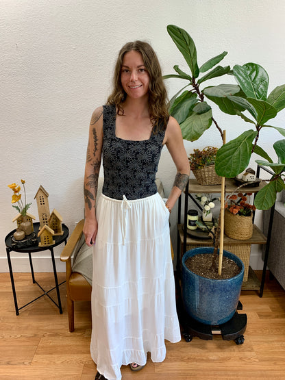 Off White Linen Maxi Skirt
