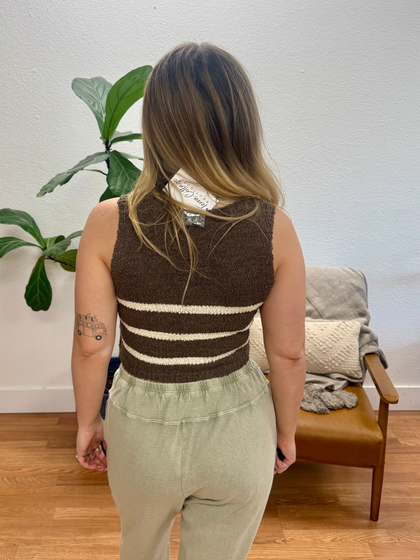 Brown Stripe V-Neck Vest