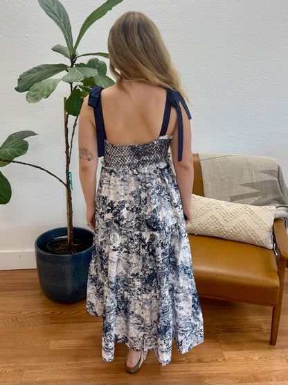 Blue Patterned Midi Dress