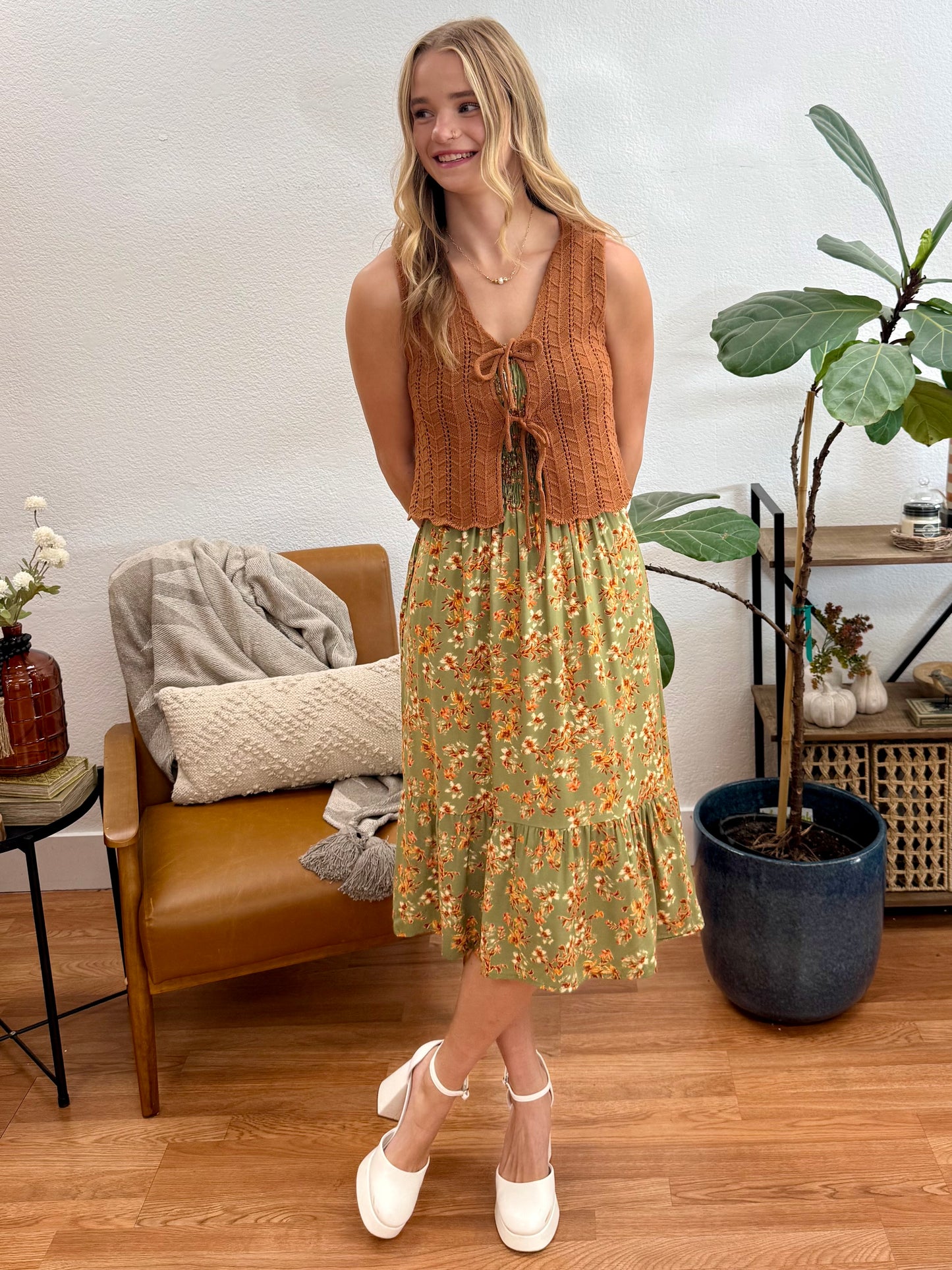 Olive Vintage Tube Tiered Dress