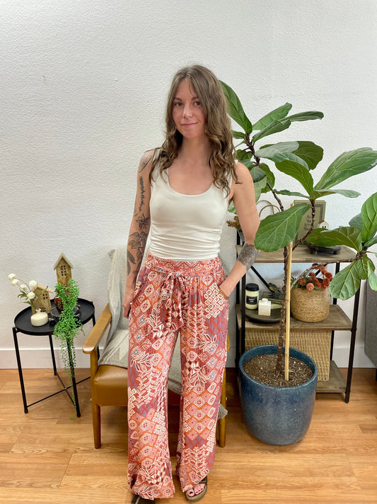 Rust Floral Flowy Pants