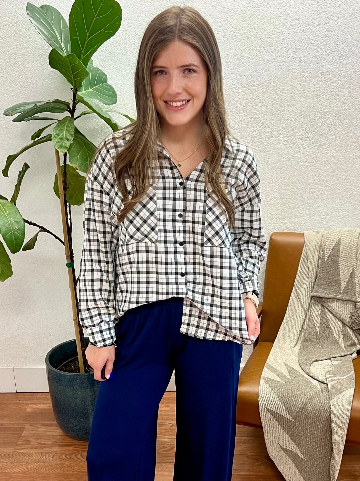 Black Rodeo Girl Plaid Top