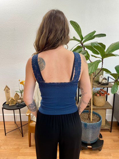 Navy Lace Trim Tank
