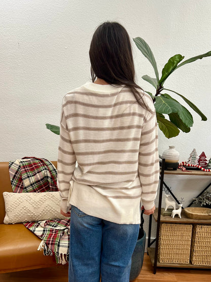 Mocha Stripe Relaxed Sweater