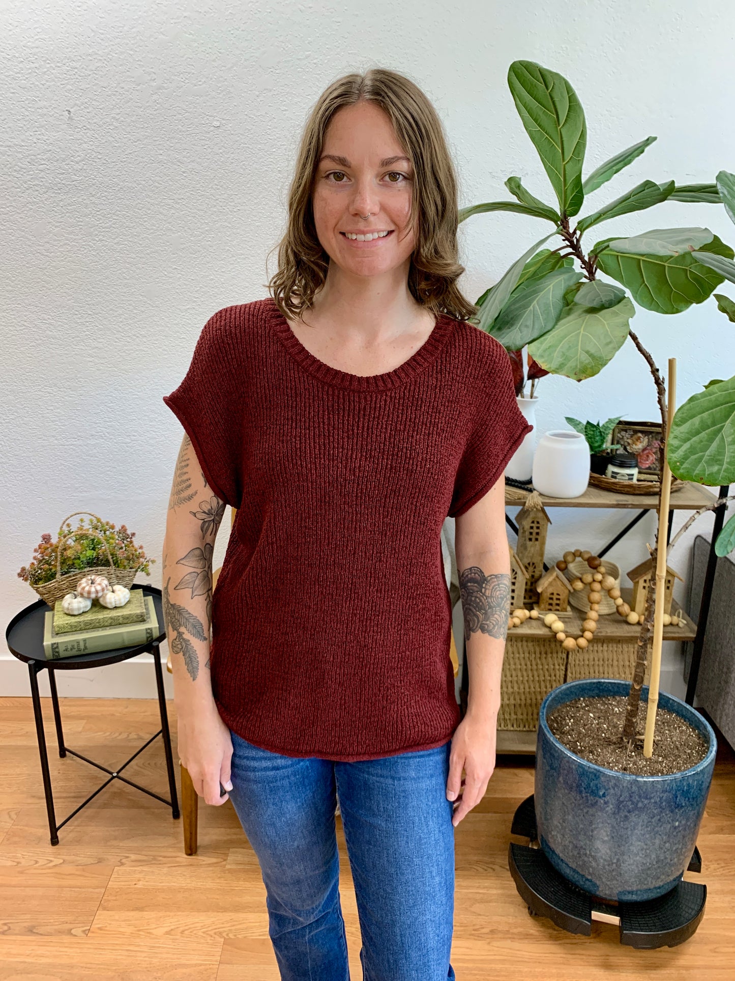 Burgundy Relaxed Knit Top