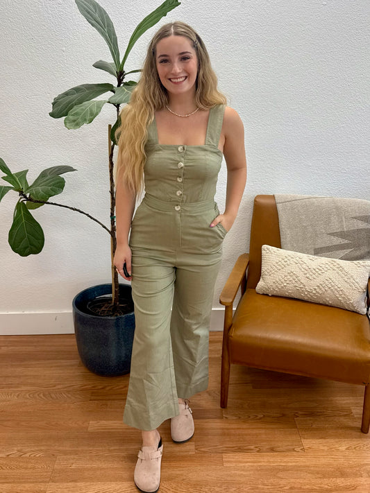 Olive Button Down Jumpsuit